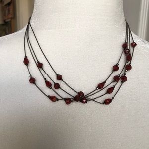 Black chain w/ red crystals & earring